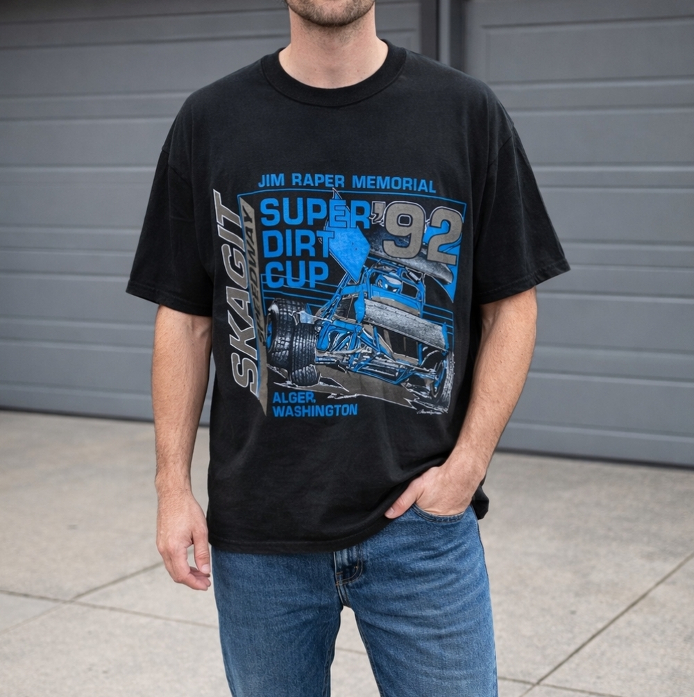 Vintage 1992 Skagit Super Dirt Cup Graphic Tee XL Jerzees Made in USA Black